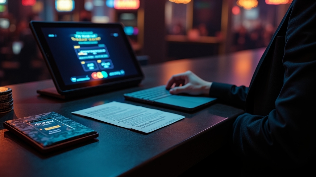 Verifizierung für eine Auszahlung in einer dunklen Casino-Szene