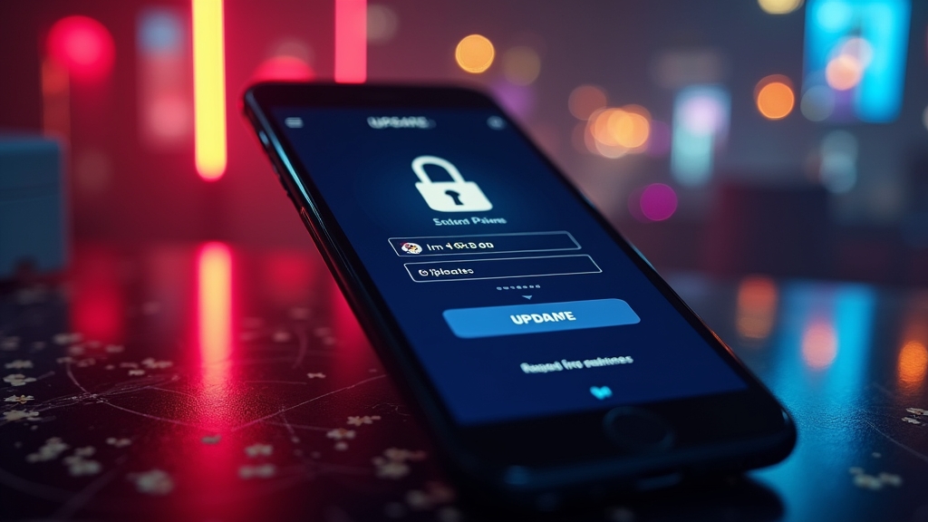 Smartphone mit Login- und Update-Anzeige in einer dunklen Casino-Atmosphäre
